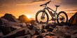 Mountain Bike Adventure at Sunset Background Wallpaper: Rugged Terrain Cycling - Off-Road Biking, Extreme Sports, Outdoor Exploration, Adventure Lifestyle, Durable Bicycle, Wilderness Trail Ride