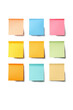 Set of Post-it notes isolated on a transparent PNG background.