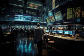 Poster - a busy stock exchange floor with traders making split-second decisions, representing the dynamic nat
