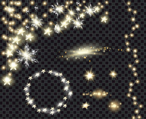 Wall Mural - Vector Christmas decoration. Transparent light garlands on abstract background. Christmas decoration concept	
