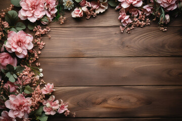 Sticker - A rustic wood and floral template, creating a charming aesthetic for rustic wedding invitations or event announcements. Generative Ai.