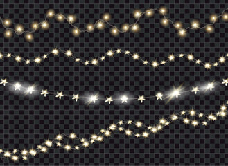 Wall Mural - Vector Christmas decoration. Transparent light garlands on abstract background. Christmas decoration concept	
