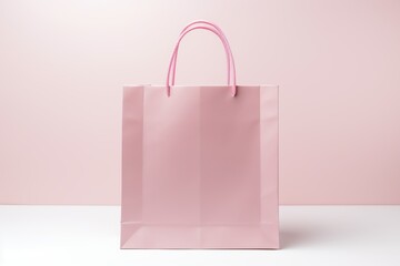 Paper shopping bag on pink background