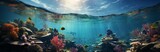 Fototapeta Do akwarium - Underwater world of tropical coral reef, colorful tropical scenic ecosystem, Concept: illustrations in marine biology and conservation. Banner with copy space