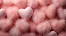 Pink Fluffy Heart On Pink Background. Cute Moder Design Surface