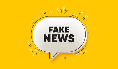 Wall Mural - Fake news tag. 3d speech bubble yellow banner. Media newspaper sign. Daily information symbol. Fake news chat speech bubble message. Talk box infographics. Vector