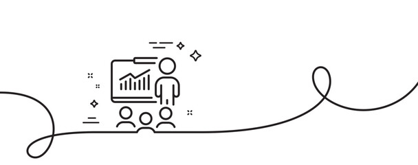 Poster - Presentation line icon. Continuous one line with curl. Business meeting sign. Conference symbol. Presentation single outline ribbon. Loop curve pattern. Vector