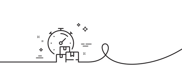 Poster - Fast delivery line icon. Continuous one line with curl. Moving service sign. Things transportation symbol. Fast delivery single outline ribbon. Loop curve pattern. Vector