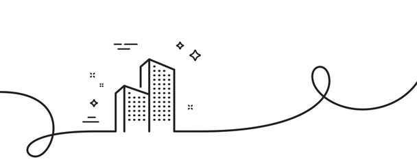 Poster - skyscraper buildings line icon. continuous one line with curl. city architecture sign. town symbol. 