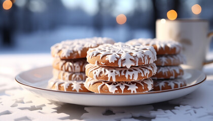 Wall Mural - A homemade dessert sweet, chocolate shortbread on a rustic table generated by AI