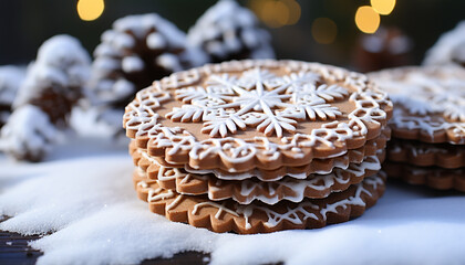 Canvas Print - Homemade snowflake shortbread cookies decorate the winter dessert plate generated by AI