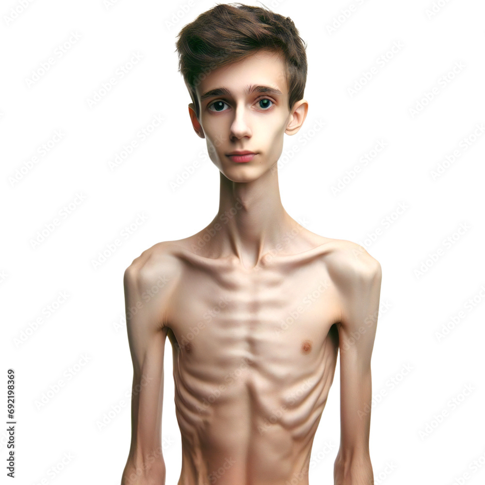 Young Skinny Boy Isolated On White Transparent Background Anorexia 