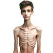 Young skinny boy isolated on white, transparent background. Anorexia concept