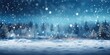Blue snowfall winter forest background with blue sky and lights