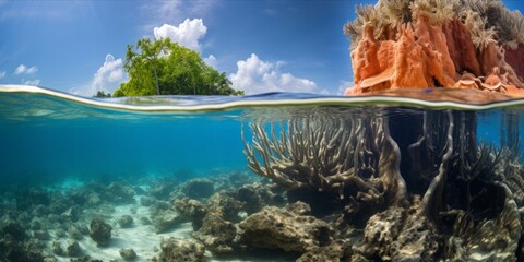 Wall Mural - Widespread coral bleaching in Central America and the Caribbean, as record temperatures in the Atlantic trigger a devastating mortality event among sensitive marine animals