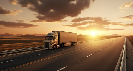 White blank truck on a highway in the desert