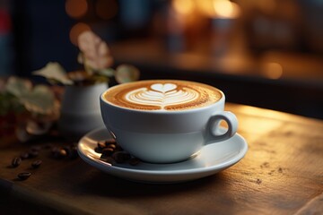 Poster - A cup of coffee sitting on top of a saucer. Suitable for various applications