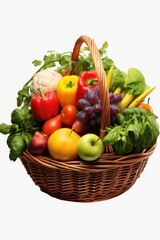 Poster - A basket filled with a variety of fresh fruits and vegetables. Perfect for healthy eating or showcasing farm-fresh produce