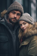 Aufkleber - A picture of a man and a woman standing next to each other. Suitable for various uses