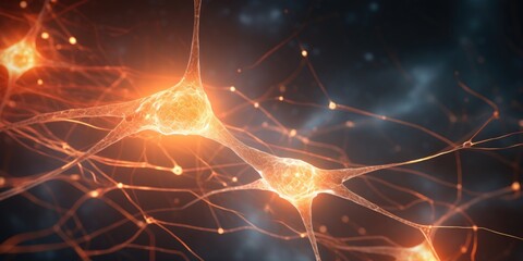 Poster - A detailed close-up image of interconnected neurons. This image can be used to illustrate concepts related to neuroscience, brain function, and cellular biology