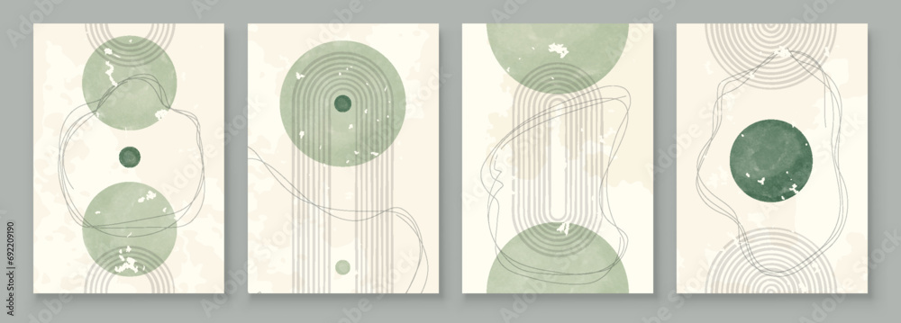 Green Boho Wall Art Set 3 or 4 Pieces of Posters Abstract Boho Rainbow ...