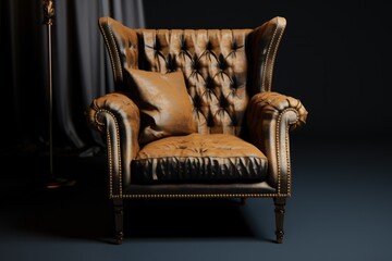Poster - A comfortable chair with a soft pillow and a warm lamp. Perfect for creating a cozy and inviting atmosphere. Suitable for home decor or interior design projects