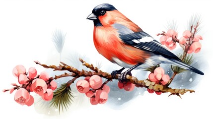 Poster - A painting of a bird sitting on a tree branch. Perfect for nature-themed designs