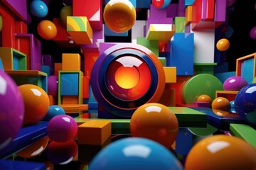Poster - A collection of vibrant balls arranged in a room. Suitable for various uses