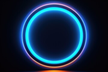 Poster - Neon ring in vibrant blue and orange colors on a dark black background. Perfect for adding a touch of modernity and excitement to any design project
