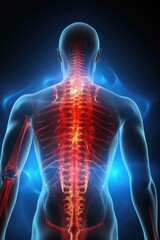Poster - A close-up image of the back of a man with a highlighted spine. This picture can be used for medical or anatomical purposes