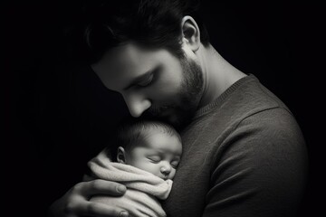 Canvas Print - A man holding a baby in his arms. Perfect for family, parenting, and love-themed projects