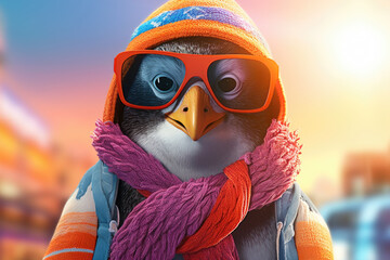 Aufkleber - A penguin wearing sunglasses and a scarf. Perfect for winter-themed designs or adding a touch of coolness to any project