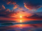 Fototapeta Na sufit - Fantasy sunset over ocean or sea.