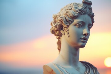 Poster - A close up view of a statue of a woman. Perfect for adding a touch of elegance to any project