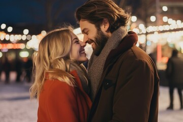 Aufkleber - A picture of a man and a woman standing next to each other. Suitable for various contexts