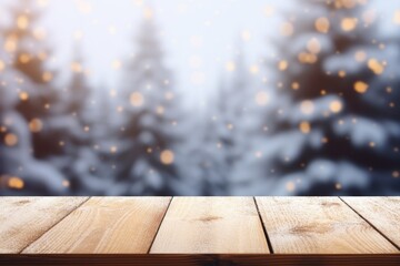 Poster - A wooden table with a blurred background. Perfect for adding a rustic touch to your designs