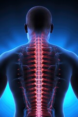 Poster - A close-up view of the back of a man with a highlighted spine. This image can be used to illustrate medical conditions, spinal health, or anatomy