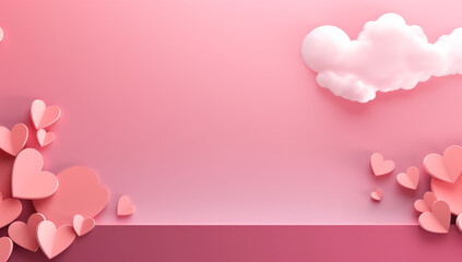 Wall Mural - Pink colored sky background with hanging hearts, in the style of Valentines day wallpaper.