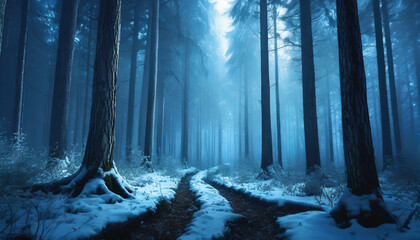 Winter blue dark forest 