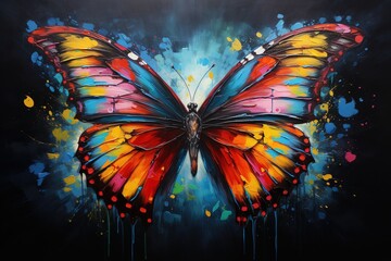 Sticker - Colorful painted butterfly with wings spread out flying