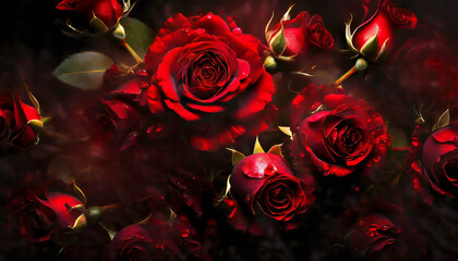 Wall Mural - Red roses background. Valentines Day, love and wedding concept.