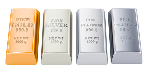 Poster - Monetary metals ingots, 3D rendering isolated on transparent background