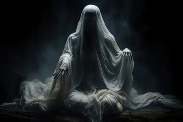 Canvas Print - Female ghost rising up on dark background