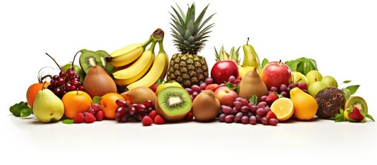 Wall Mural - assortment of exotic fruits in basket isolated on white. copy space image. place for adding text or 