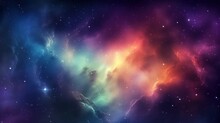 Beautiful Colorful Space Galaxy Shiny Cloud Nebula. Stary Night Cosmos.