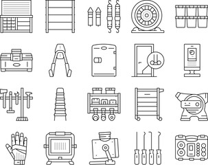 Wall Mural - garage tools service auto repair icons set vector. car mechanic, automotive engine, automobile vehicle, wheel wrench, shop, equipment garage tools service auto repair black contour illustrations