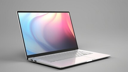 Thin Frame Realistic Laptop With white Screen Mock Up. 16 inch Laptop. Open Display
