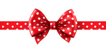 Red Polka Dot Bow Ribbon Over Isolated Transparent Background