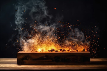Poster - wooden board with Fire and smoke 