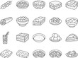greek cuisine food lunch icons set vector. salad dinner, meal mediterranean, plate greece, healthy fresh, dish, appetizer feta greek cuisine food lunch black contour illustrations